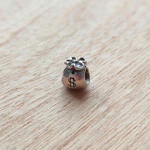 Ciondolo a forma di sacco di soldi di Pandora, 925 ALE, argento, 790332, ciondolo ritirato dalla produzione, portafortuna, ricchezza e prosperità