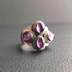 Vintage Silver Amethyst Ring: Boho Oriental Style, US Size 7.5