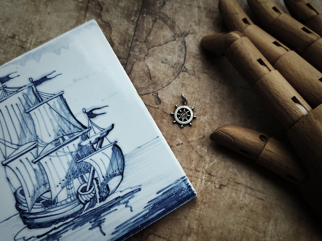 Ship's Wheel Silver Charm Bracelet Charm Nautical Charm, Dutch Silver