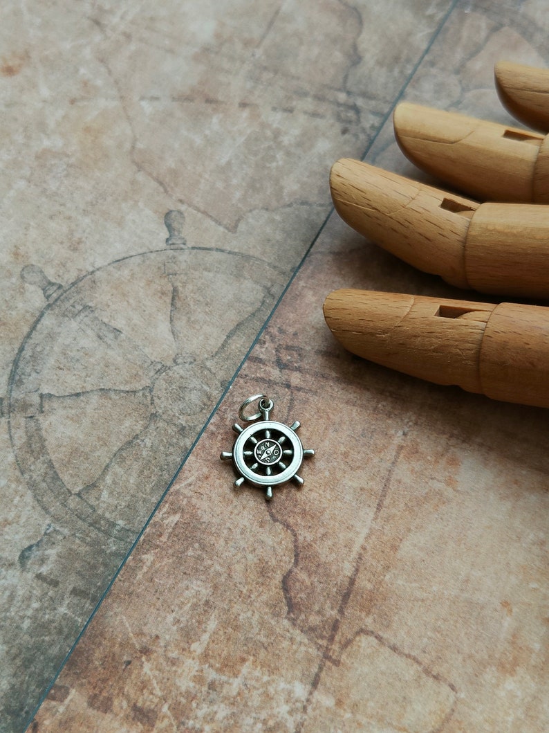 Ship's Wheel Silver Charm Bracelet Charm Nautical Charm, Dutch Silver