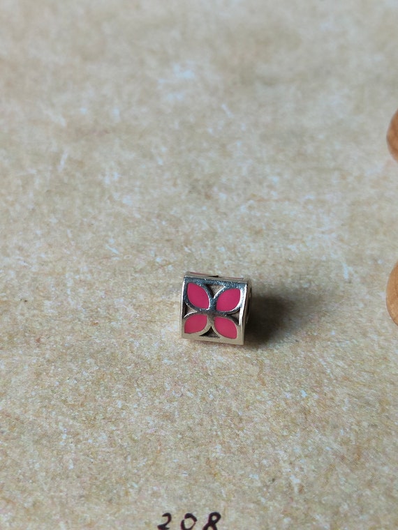 Pandora Silver Pink Enamel Flower Charm , 790437E… - image 4