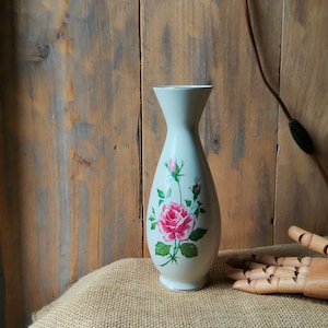Vintage Porcelain Vase Decorated with Roses - Royal Bavaria KM Germany - Model 362/2 White & Gold On The Edges - Two Sided - 1960s