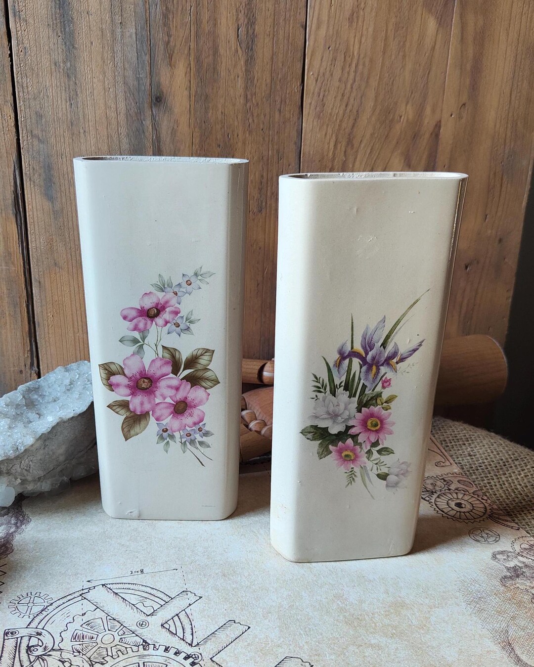 Two Vintage Flower Decorated Ceramic Radiator Humidifiers Retro ...