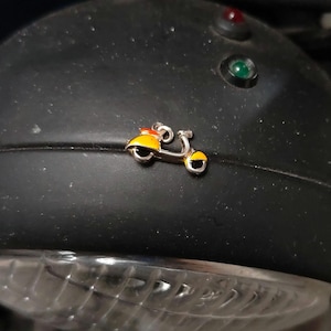 Sterling Silver Scooter Yellow and Orange Enamel - New Old Stock 925 Silver Vespa made in the Netherlands by Aspekto B.V - Retro