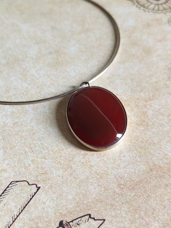 Vintage oval Carnelian and Silver Necklace from t… - image 2