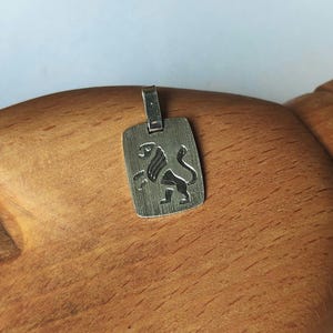 Leo - the Lion silver pendant , retro jewelry piece made of 835 silver , rectangular tag pendant, Zodiac sign, Symbol of Power, Lion King,