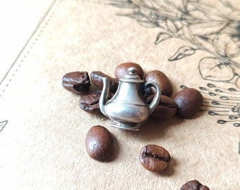 Retro Coffee pot silver charm or pendant, made of 835 silver, vintage jewelry from the Netherlands, Old silver charms