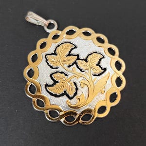 Art Nouveau Inspired Pendant: Sterling Silver with Gold Gilded Floral Motif