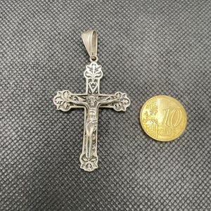 Vintage Sterling Silver Jesus Christ Crucifix - Floral Ornament Cross, Poland