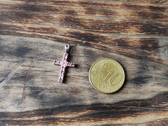 Cross silver pendant decorated with two tone Cubi… - image 7
