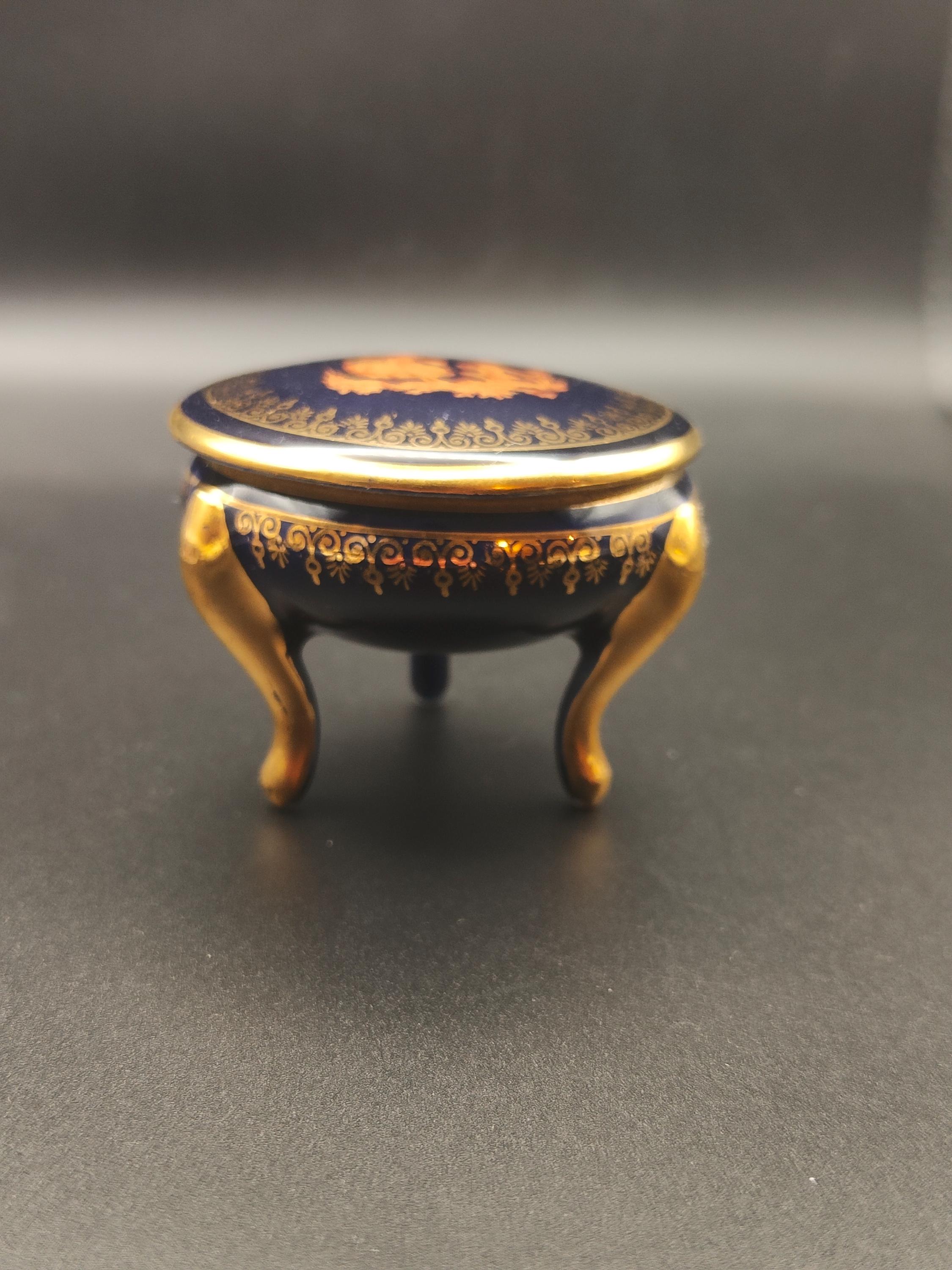 Vintage Limoges Porcelain Trinket Box: Cobalt Blue & Gold Rococo