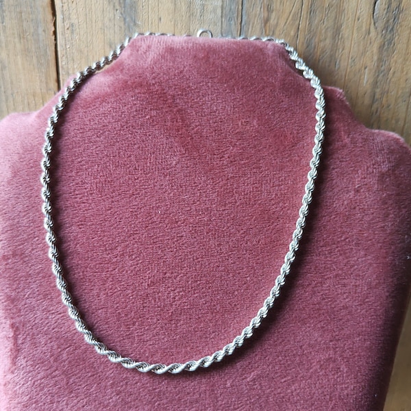 Vintage silver decorative Rope chain , 925 silver from Italy - hallmarked, 42 cm long and 3.5 mm thick, shiny and eye-catching piece