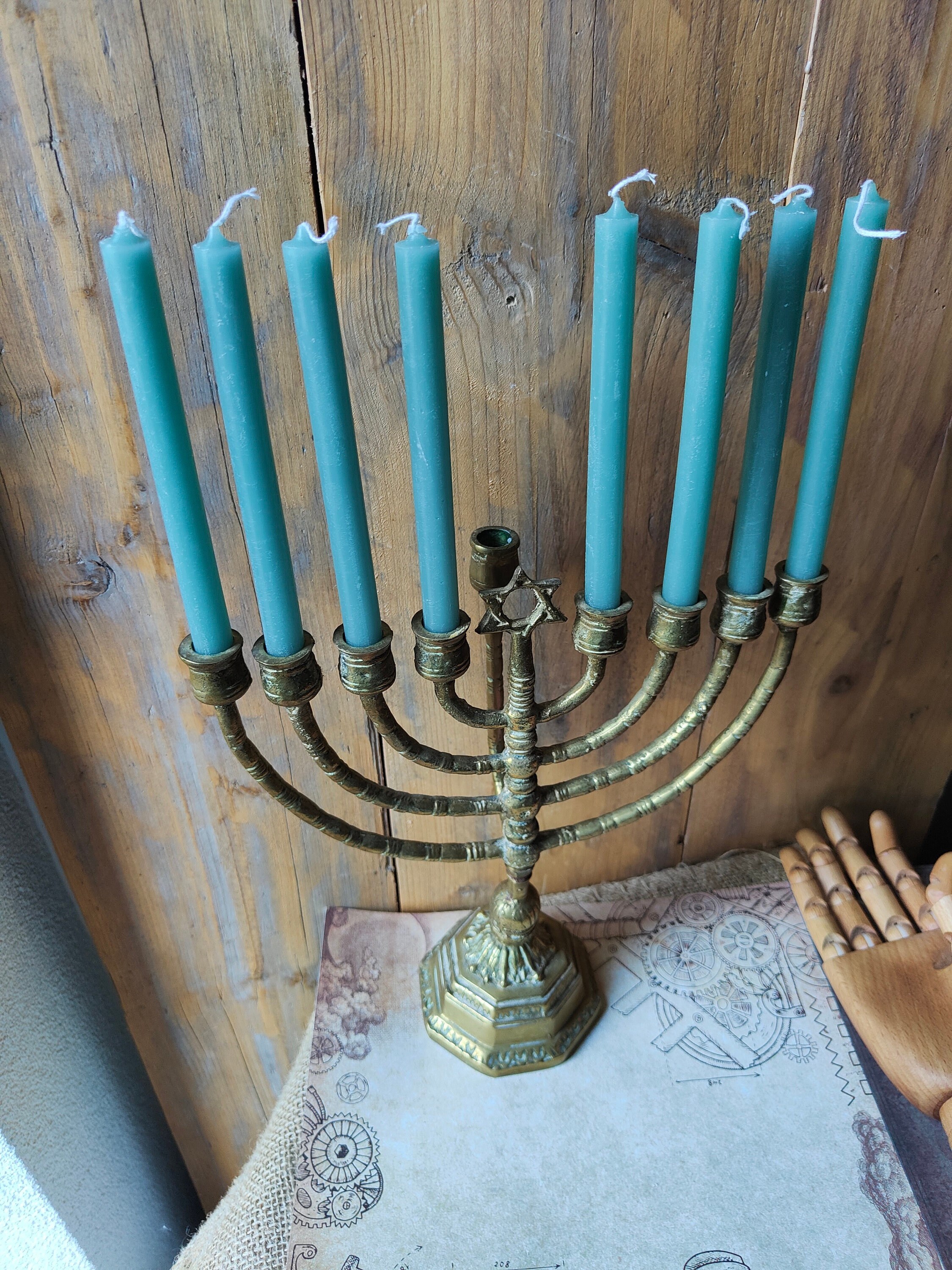 Menorah Hanoukka 9 Branches Avec Étoile De David - Argenté - 12 Cm - Pour Bougies Traditionnelles