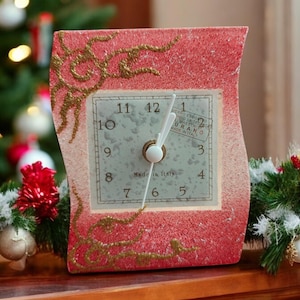 Murano Glass Clock by Oggetti & Design, Vintage Italian Quartz, Red Gold White Decorative Clock
