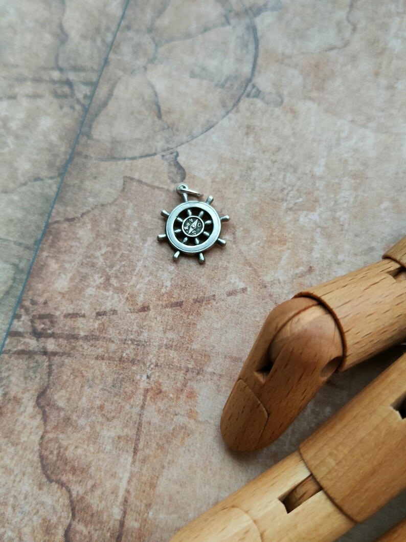 Ship's Wheel Silver Charm Bracelet Charm Nautical Charm, Dutch Silver