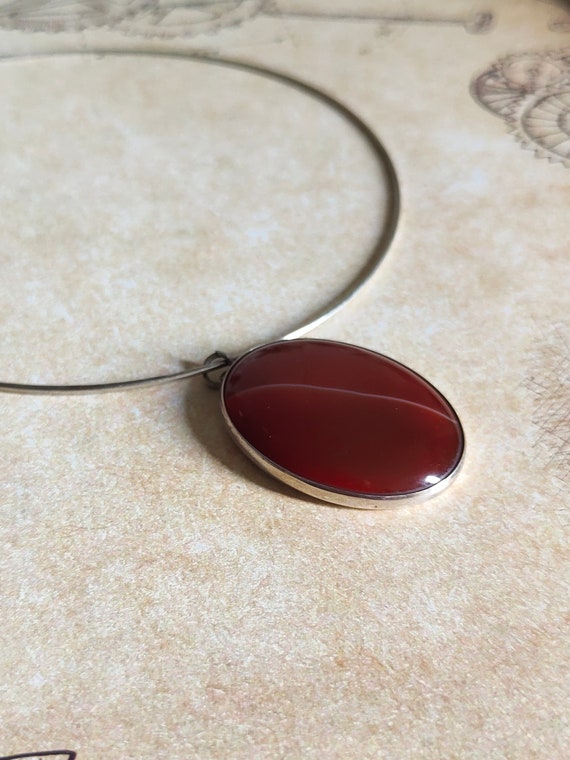 Vintage oval Carnelian and Silver Necklace from t… - image 3