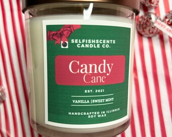 All Natural Soy Wax Candles | Candy Cane Candle | Cardigan Weather Holiday Candle | Apple Strawberry Soy Candle