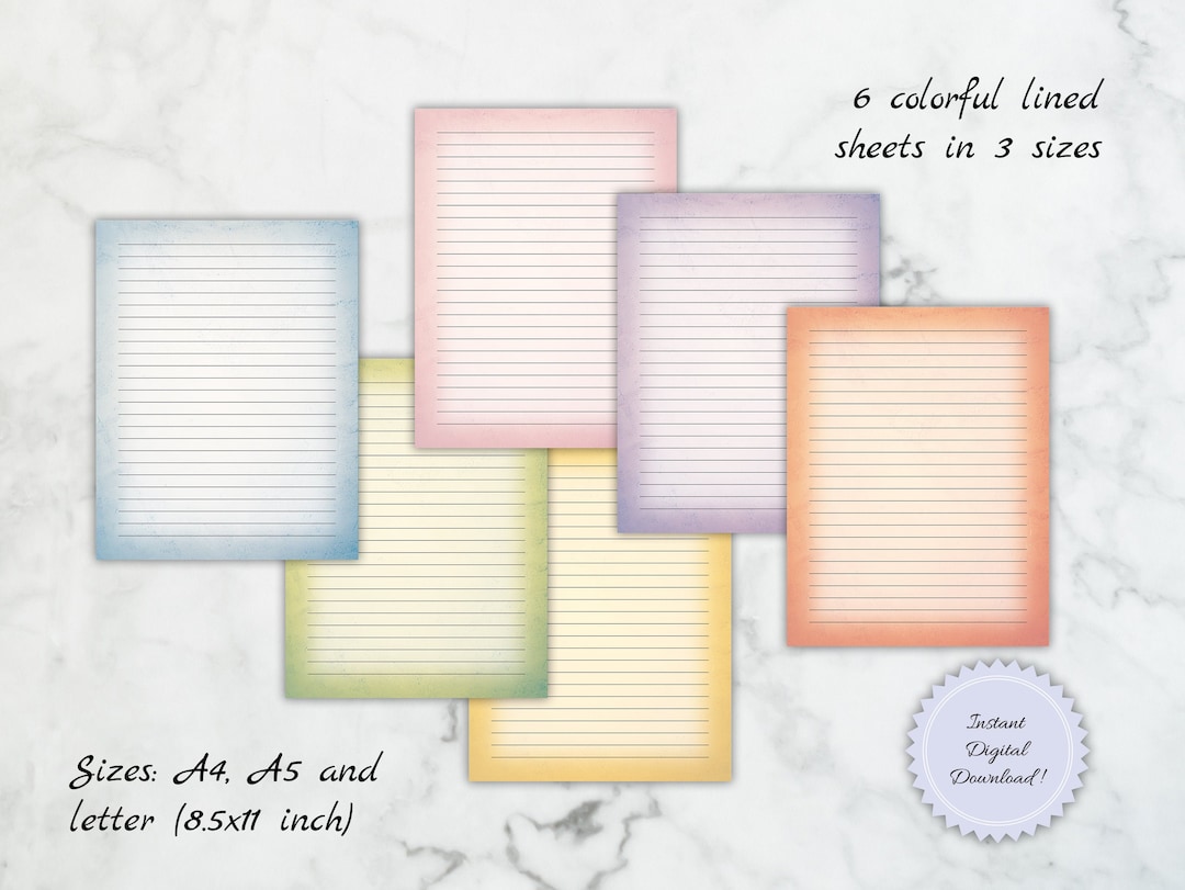 Printable Colorful Papers Letter Writing Sheet Set 6 - Etsy