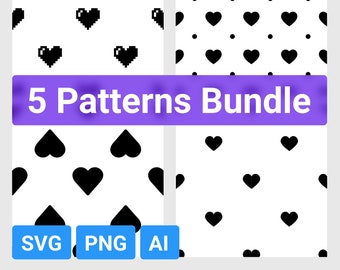 Hearts Pattern SVG Bundle: Love Backgrounds (PNG, AI)