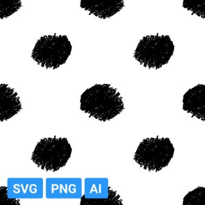 May include: A seamless pattern of black polka dots on a white background. The dots are hand-drawn and have a rough, textured look.