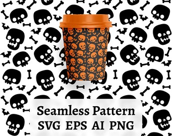Patrón de calavera y huesos sin costuras: Fondo vectorial de Halloween (descarga digital)
