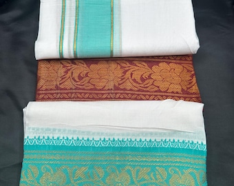 Zestaw Dhoti/zestaw męski Dhoti/Anavastram/Vesti/zestaw Panchalu/ubrania Boga/ubrania Puja Keepas Pancha/pół jedwabiu Dhoti/suknia ślubna