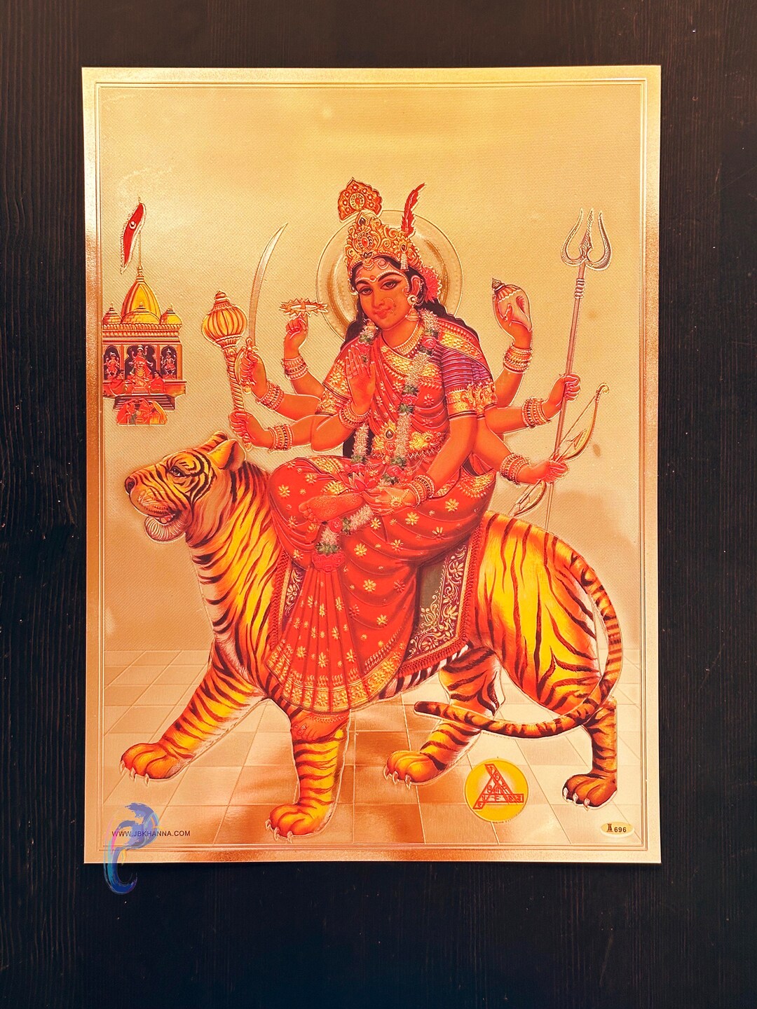 Durga Devi/ Kanaka Durga/ Tiger/ Gold Foil Picture/ Frames/ Photo/ God ...