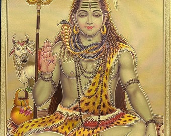 Lord Shiva/ Mukkanti/ Shiva Lingam/ Gold Foil Picture/ Frames/ Photo/ God/ Divine/ Gift/ Praying/ Puja Item