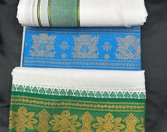 Zestaw Dhoti/zestaw męski Dhoti/Anavastram/Vesti/zestaw Panchalu/ubrania Boga/ubrania Puja Keepas Pancha/pół jedwabiu Dhoti/suknia ślubna