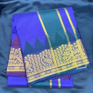 Dhoti-set/ Dhoti-set heren/ Angavastram/ Vesti/ Panchalu-set/ God-kleding/ Puja-kleding Keepas Pancha/Dhoti semi-zijden/ Panchakattu