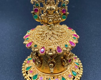 Antique Box/ Puja Item/ Gold Box/ Ring Box/ Gift Box/ Lakshmi Print Box/ Stones Box/ Wedding Gift/ Wedding Decor/ Kumkum Box/ Sindoor Box