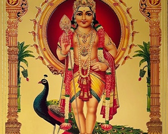 Murugan/ Velu/ Valli Sametha/ Image en feuille d’or/ Article Puja/ Image cadeau/ Image de Dieu/ Image en feuille d’or/ Sumbramaneshwara/ Image