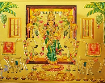 Gruhalakshmi/Lakshmi Devi/Imagen en lámina de oro/Artículo de puja/Imagen para regalar/Imagen de Dios/Imagen en lámina de oro/Varalakshmi Devi/Diosas