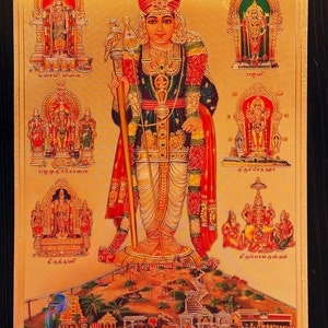 Murugan/ Velu/ Valli Sametha/ Goldfolien Bild/ Puja Gegenstand/ Geschenkbild/ Götterbild/ Goldfolienbild/ Sumbramaneshwara/ Bild