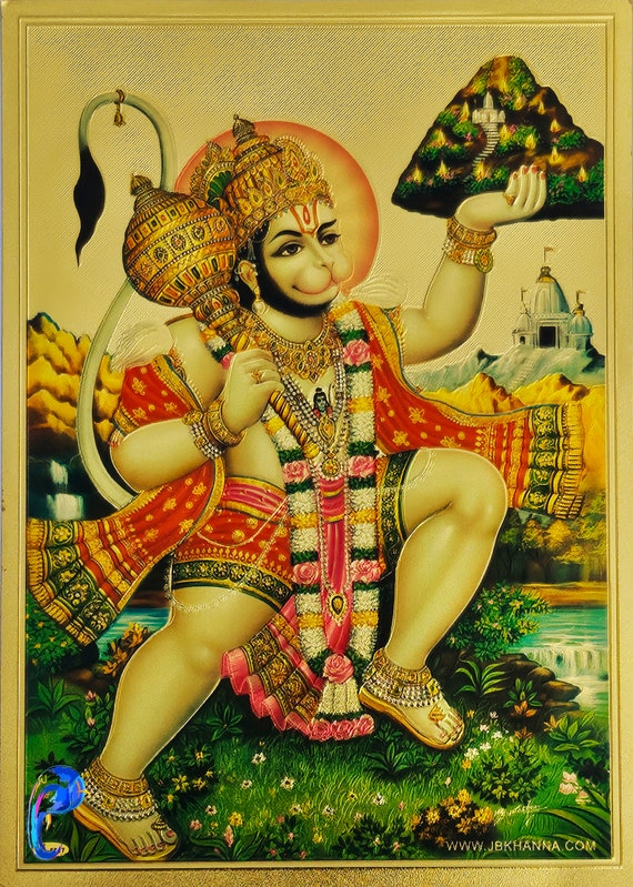 Anjaneya Swamy Hanuman Gold Foil Picture Frames Photo God Divine Gift Praying Puja Item Sanjeevini Hanuman Etsy