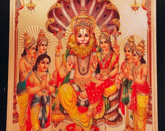 Narasimha Swamy/ Gold Foil Picture/ Frames/ Photo/ God/ Divine/ Gift/ Praying/ Puja Item/ Lakshmi Narasimha Swamy/ Snake