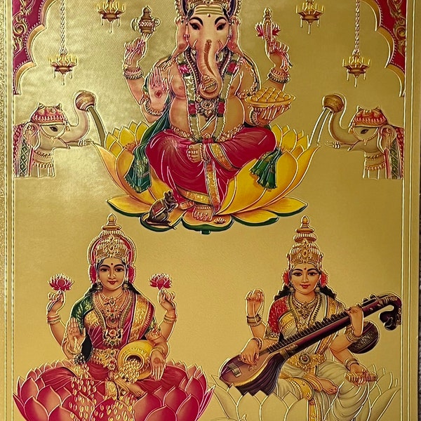 Picture/Ganesha/ Saraswathi/ Lakshmi/ Gold Foil Picture/ Puja Item/ Gifting Picture/ God Picture/ Gold Foil Sheet Picture