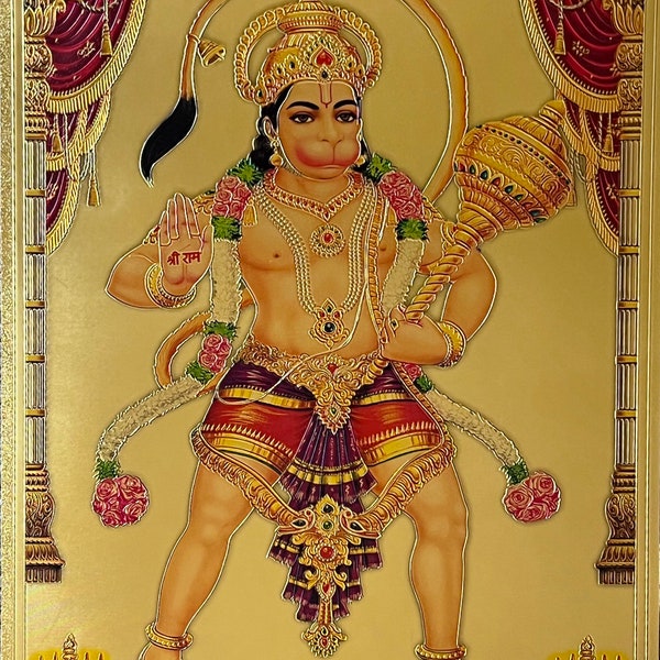 Anjaneya Swamy/ Hanuman/ Gold Foil Picture/ Frames/ Photo/ God/ Divine/ Gift/ Praying/ Puja Item