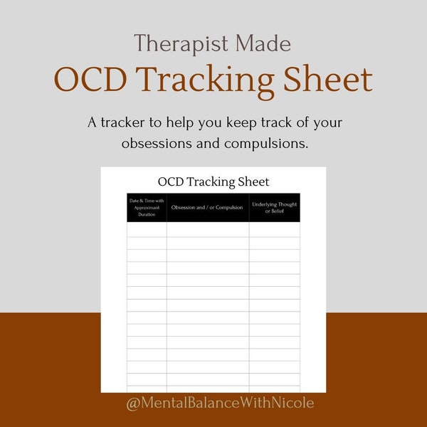 OCD Tracking Sheet / Printable Mental Health Workbook / Obsessive Compulsive Disorder Help / Therapy Worksheet / OCD