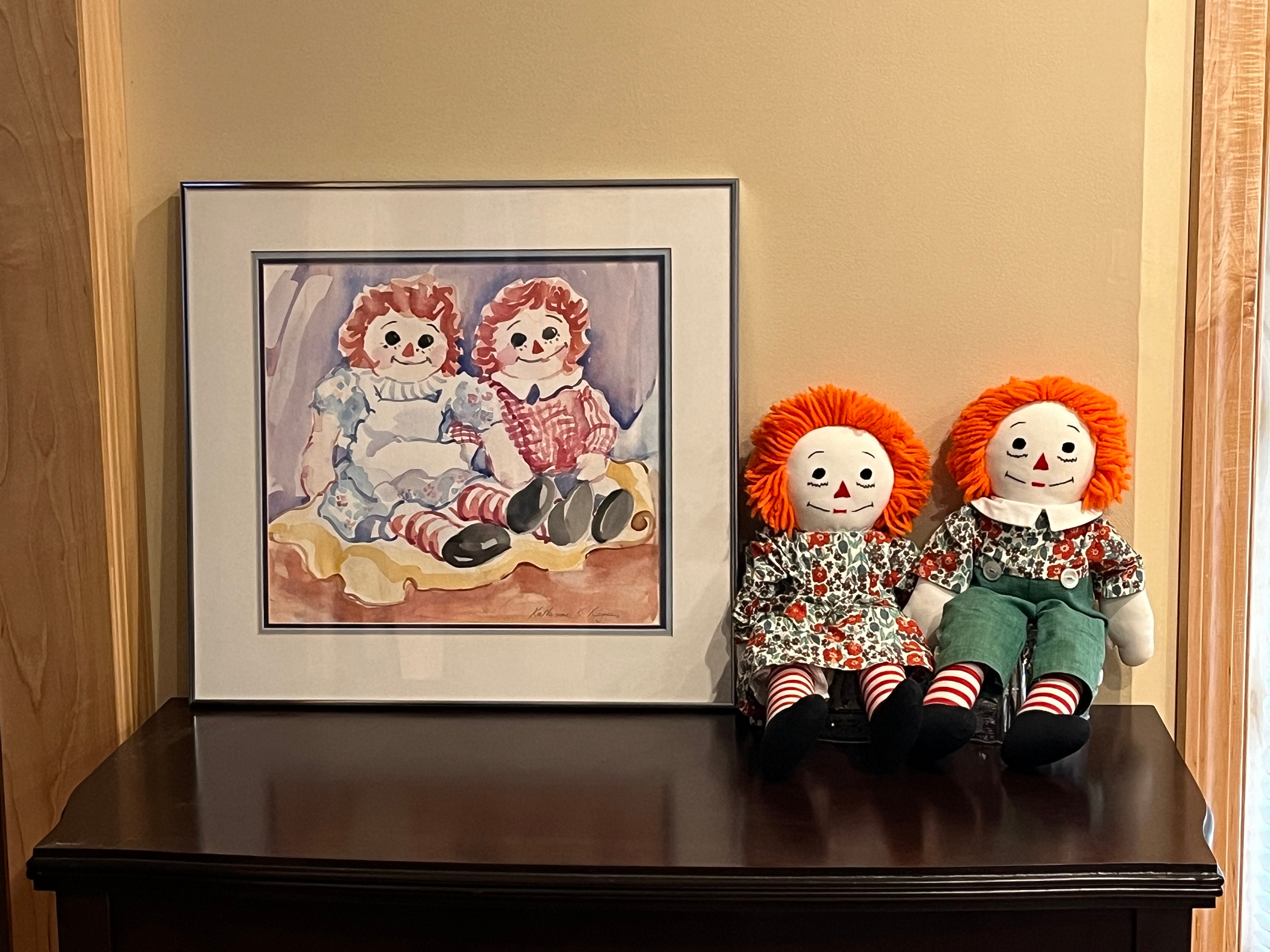 Original Raggedy Ann and Raggedy Andy Watercolor, 1983 or Hand
