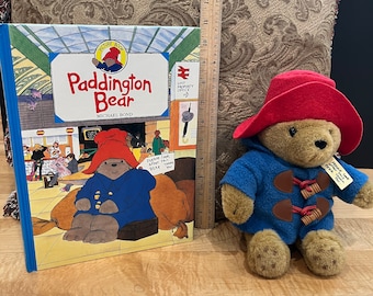 Paddington Bear Picture Book by Michael Bond, 1992  and Small Plush Paddington Bear Made by Rainbow Designs, 2001