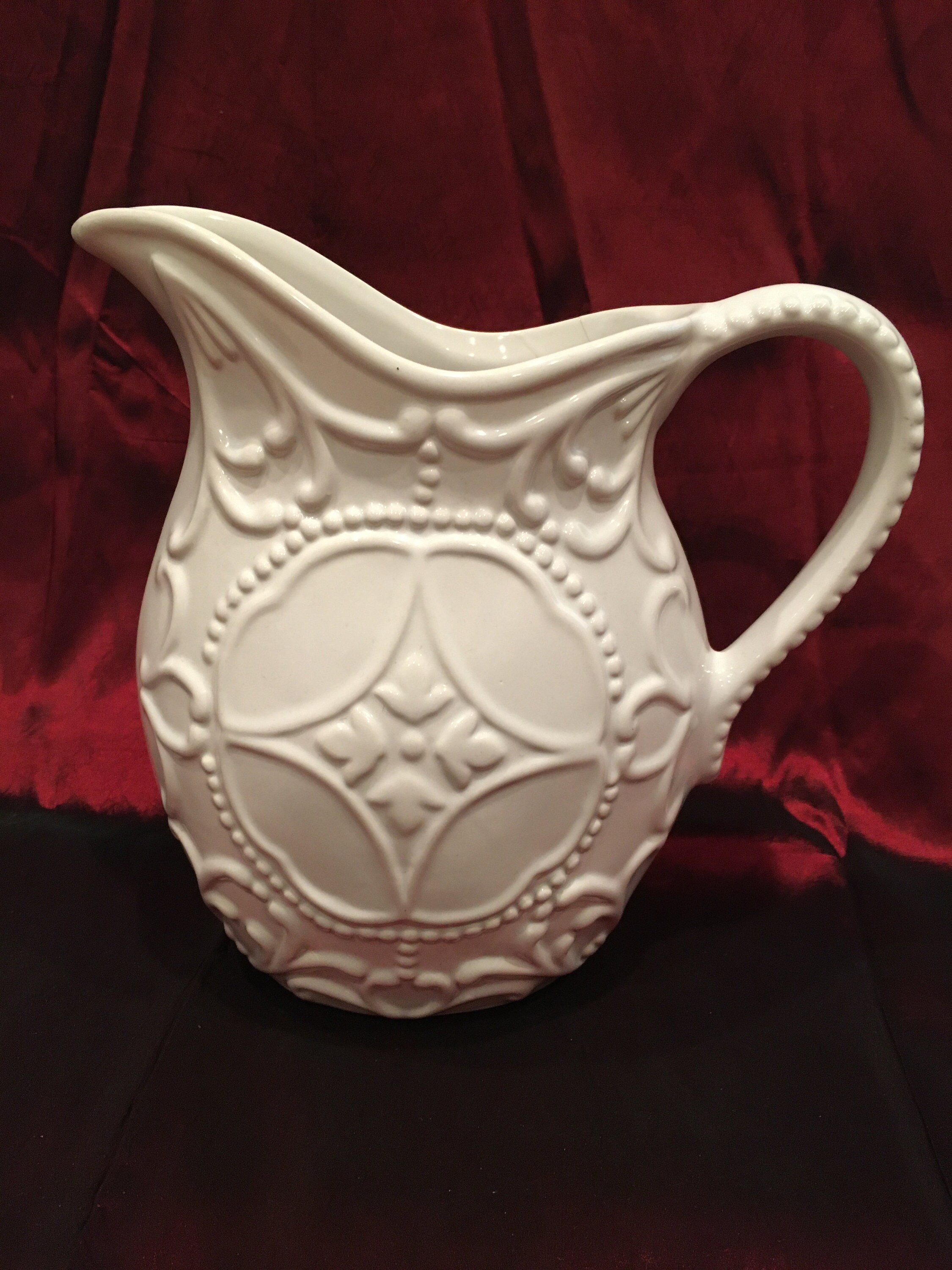 Beautiful White Embossed Pitcher Vintage - Etsy