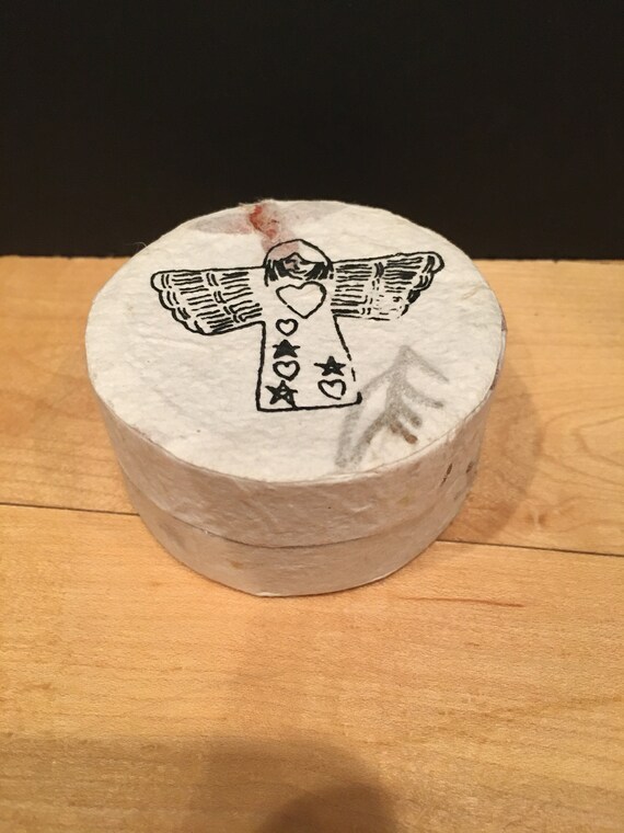 Hand-Made Round Box with Angel, 1990's - Sold Individ… - Gem