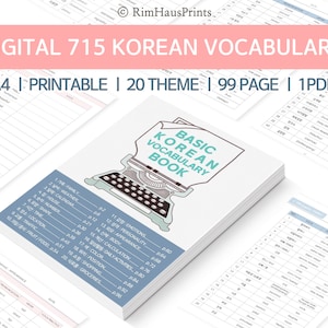 Korean Language learning, Korean Word, Printable Korean Vocabulary,  Hangul study, Korean Study, Digital download, A4pdf