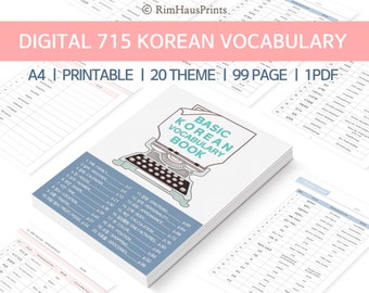 Korean Vocabulary Printable, Hangul Study, 20 Themes (A4 PDF)