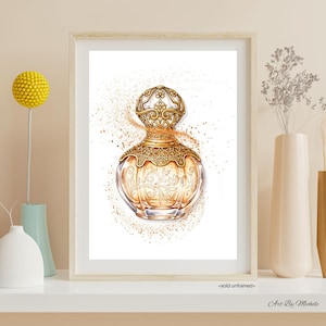 Vintage Perfume Bottle Wall Print | Elegant Gold Illustration | Luxury Fashion & Vanity Decor