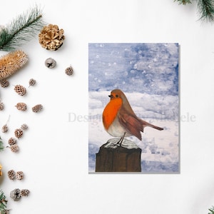 Winter Robin – 7x5” Premium Greeting Cards | Blank Inside with Envelope | Nature Winter Theme | Christmas Card