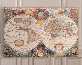 Antique World Map Print: Vintage Canvas Wall Art