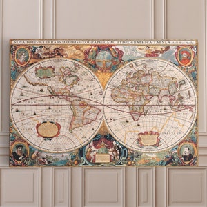 Vintage World Map , Ancient World Map , Antique World Map , Print On Canvas , Wall Art , Huge Size