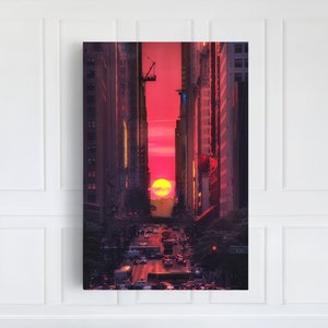 Manhattanhenge , Manhattan Sunset View ,Manhattan Solstice Landscape , Print On Canvas , Wall Art , Huge Size , Print Painting